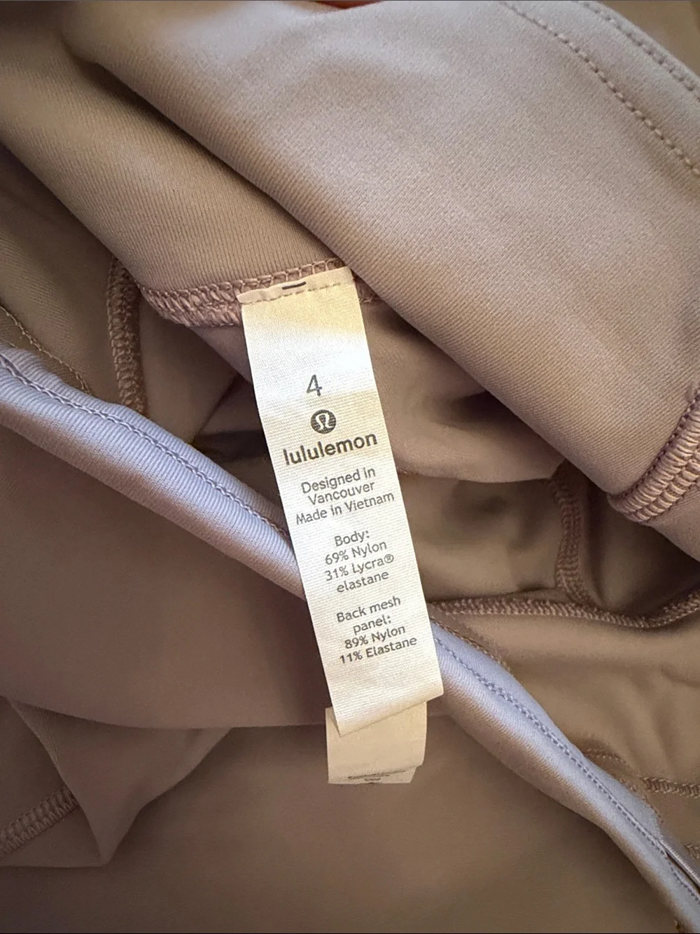 lululemon High-Waist Performance Leggings in Light Taupe and Mesh on Side Size 2